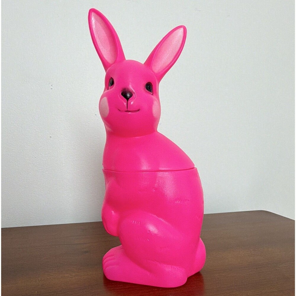 Vintage 1975 Pink Plastic Easter Bunny Rabbit Figurine 12”. Great condition!